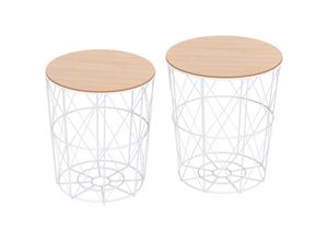 4250871265039 - 2er-Set Couchtisch Beistelltisch 2-teilig Nachttisch Wohnzimmer Schlafzimmer mdf + Metall natur + weiß ∅40 x H45 cm - Weiß+Naturholz - Homcom