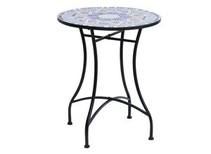 4250871266265 - Mosaiktisch rund blau weiß schwarz 60 x 71 cm (ØxH) Gartentisch Balkontisch Beistelltisch Seviertisch