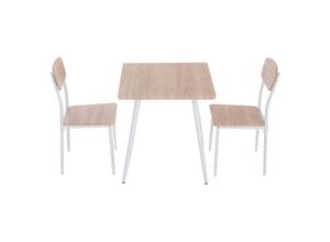 4250871266449 - Homcom - 3-teilige Essgruppe Esszimmergruppe Küchentisch mit Metallgestell Sitzgruppe Esstisch Set Holzmaserung mdf Metall Nautr+Weiß mit 1 Tisch +