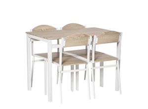 4250871266463 - Homcom - 5-teilige Essgruppe Küchentisch mit Metallgestell Esszimmergruppe Sitzgruppe Esstisch Set Holzmaserung mdf + Metall Grau + Weiß mit 1 Tisch