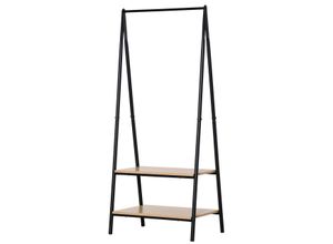 4250871267248 - Homcom - Gaderobenständer Kleiderständer Kleiderstange mit Schuhablage Wäscheständer Metall + Holz Schwarz + Natur 64 x 425 x 149 cm - Natur +