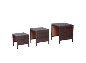 4250871268566 - Rattan-Gartentisch als 3-teiliges Set braun Polyrattan Beistelltisch Satztisch Balkontisch