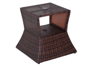 4250871268580 - Rattan-Gartentisch mit Sonnenschirm-Halterung braun 54 x 54 x 55 cm (LxBxH) Balkontisch Beistelltisch Gartenmöbel Campingtisch