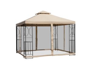 4250871273270 - Metallpavillon mit Moskitonetz beige 300 x 300 x 278 cm (LxBxH) Gartenpavillon Gartenzelt Festzelt Partyzelt