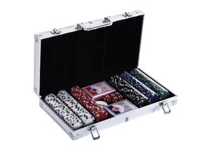 4250871274635 - Pokerkoffer mit 300 Chips silber 38 x 205 x 65 cm (LxBxH) Pokerchips Poker-Komplettset Pokerkarten Kasino