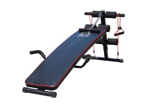 4250871274697 - Sit-Up-Bank mit Widerstandsbänder schwarz rot 1375 x 555 x (50–68) cm (LxBxH) Bauchtrainer Trainingsbank Heimtrainer Fitnessbank