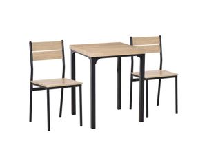 4250871276554 - 3-teilige Essgruppe Küchentisch mit Metallgestell Esszimmergruppe Sitzgruppe Esstisch Set Holztisch