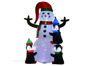 4250871279876 - Aufblasbarer LED Schneemann mit 3 Pinguinen bunt 140 x 70 x 180 cm (BxTxH) Selbstaufblasbare Dekoration LED Weihnachtsdeko