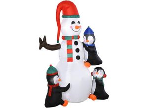 4250871279883 - Homcom - Weihnachten aufblasbarer Schneemann mit 3 Pinguinen LEDs Polyester 140 x 70 x 180 cm - Mehrfarbig