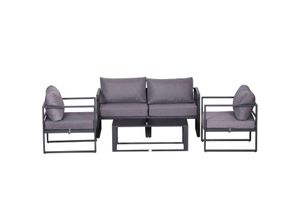 4250871281411 - Vierteiliges Gartenmöbel Set Sitzgruppe Sofa mit Sitzkissen Tisch mit Stauraum Polyester Grau