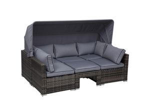 4250871281572 - Polyrattan Lounge-Set mit Sonnendach Kissen und Beistelltisch grau Rattanmöbel Sitzgruppe Terassenmöbel Loungegruppe