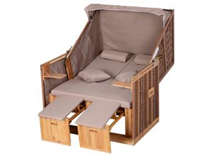 4250871283583 - Strandkorb mit Sitzhocker und Klapptisch Volllieger Gartenliege Getrankehaltern PE Rattan Beige 118