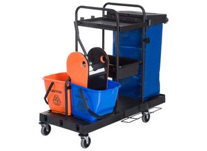 4250871286331 - Putzwagen mit 4 leichtgängigen Rollen schwarz blau orange 111x 633x 103 cm (LxBxH) Reinigungswagen Wischwagen Systemwagen mit Rollen