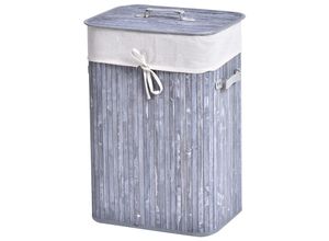 4250871288274 - Homcom - Wäschekorb Wäschebox Wäschesammler mit Deckel Segeltuchsack waschbarem Wäschesack mit Griffen Bambus  faltbar 72L Grau 40 x 30 x