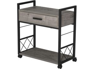 4250871289806 - Beistelltisch Servierwagen mit Rädern Küchenwagen Kaffeetisch mit Schublade Ablage Sideboard beweglich Grau Spanplatte 60 x 30 x 65 cm - Grau - Homcom