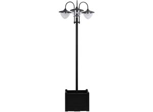 4250871290833 - Solarleuchte Gartenlicht 3-köpfige Lampe mit Blumentopf-Basis Wasserdicht Edelstahl 60 x 55 x 189 cm - Schwarz - Outsunny