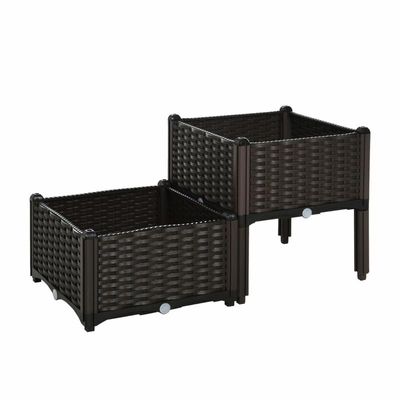 4250871296569 - 2-teiliges Hochbeet in Rattan-Optik dunkelbraun Kräuterbeet Pflanzkasten Blumenkasten Gartenbeet