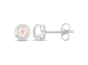 4250877762907 - Paar Ohrstecker VIRA JEWELS 925-Sterling Silber rhodiniert glänzend Rosenquartz rosa rund Ohrringe Gr ONE-SIZE 088 ct Silber 925 (Sterlingsilber) weiß (weiß rosa) Damen