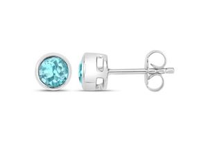 4250877762945 - Paar Ohrstecker VIRA JEWELS 925-Sterling Silber rhodiniert glänzend Apatit blau rund Ohrringe Gr ONE-SIZE 10 ct Silber 925 (Sterlingsilber) weiß (weiß blau) Damen Ohrstecker