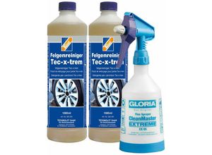 4250887757276 - Felgenreiniger Tec-x-trem 2x1L inkl Sprühflasche 500 ml - Leichtmetall Alu Stahl Chrom Felge Flugrostentferner - Technolit