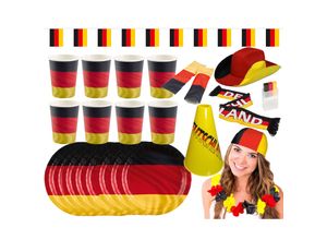 4250897415852 - - Großes Deutschland Fan-Set (25-teilig) EM WM anfeuern schwarz rot gold Fußallparty