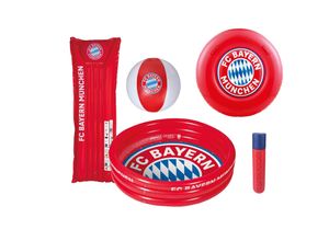 4250897427954 - Happy People - FC Bayern München Schwimmset (5-teilig) Luftmatratze Ball Planschbecken Wasserspritze