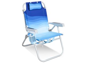 4250902904159 - HOMECALL Klappstuhl Strandstuhl Leicht 5-fach verstellbare Rückenlehne bis 136KG Aluminiumrahmen eine große isolierte Kühltasche Aufbewahrungstasche 1 St- Blaue Welle