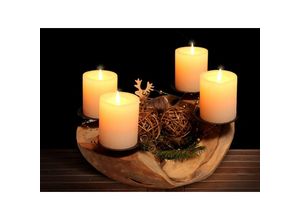 4250902905736 - HOMECALL Adventsleuchter Adventskranz Weihnachtsdeko Teakholz Schale mit 4 stahl Kerzenhaltern ca Ø35 cm Natürlichen und Eleganz) Dekoschale