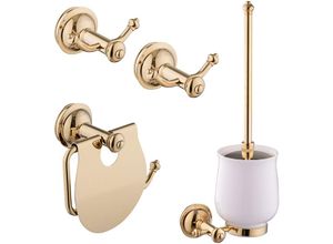 4250914821437 - Paulgurkes - Accessoire Set Gold WC-Papierhalter Handtuchhaken WC-Bürste Retro