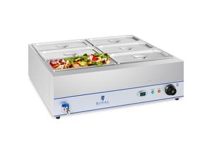 4250928641984 - Royal Catering - Bain Marie 2000 w 6 1 3 gn Behälter Speisenwärmer Wasserbad Edelstahl lcd - Silbern