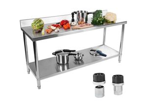 4250928691965 - Royal Catering - Tisch aus Stahl wandmontierte Catering-Arbeitsplatte mit Kante und Ablage 200 x 60 cm