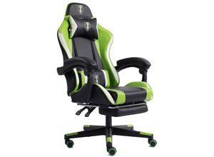 4250931574712 - Gaming Chair im Racing-Design mit flexiblen gepolsterten Armlehnen - ergonomischer PC Gaming Stuhl in Lederoptik - Gaming Schreibtischstuhl mit ausziehbarer Fußstütze und extra Stützkissen