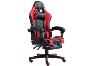 4250931574736 - Gaming Chair im Racing-Design mit flexiblen gepolsterten Armlehnen - ergonomischer PC Gaming Stuhl in Lederoptik - Gaming Schreibtischstuhl mit ausziehbarer Fußstütze und extra Stützkissen