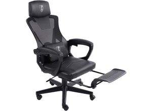 4250931574804 - Gaming Stuhl im modernen Racing-Design mit einklappbarer Fußstütze - Gaming Chair mit flexiblen Armlehnen - ergonomischer Gaming Schreibtischstuhl mit extra Stützkissen