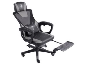 4250931574811 - Gaming Stuhl im modernen Racing-Design mit einklappbarer Fußstütze - Gaming Chair mit flexiblen Armlehnen - ergonomischer Gaming Schreibtischstuhl mit extra Stützkissen