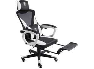 4250931574835 - Gaming Stuhl im modernen Racing-Design mit einklappbarer Fußstütze - Gaming Chair mit flexiblen Armlehnen - ergonomischer Gaming Schreibtischstuhl