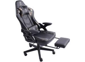 4250931574859 - Gaming Stuhl im modernen Racing-Design mit ausziehbarer Fußstütze Gaming Chair mit verstellbaren Design Armlehnen ergonomischer Schreibtischstuhl mit extra Stützkissen