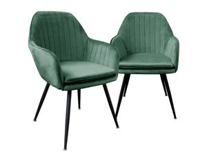 4250931575078 - Edle Esszimmerstühle in Steppoptik - pflegeleichte Loungesessel mit Armlehnen - gepolsterte Küchenstühle mit abgestepptem Samtbezug - stabile Stühle Esszimmer mit Metallgestell