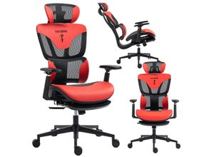 4250931576242 - Bürostuhl in modernem Racing-Design - ergonomischer Gaming Schreibtischstuhl mit Nacken- und Lordosenstütze - komfortabler Gaming Stuhl mit atmungsaktiver Netzrückenlehne und Wippfunktion