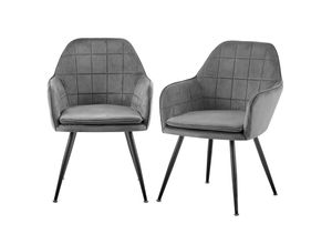 4250931579250 - Edle Esszimmerstühle in Steppoptik - pflegeleichte Loungesessel mit Armlehnen - gepolsterte Küchenstühle mit abgestepptem Samtbezug - stabile Stühle Esszimmer mit Metallgestell