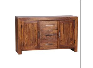 4250950201842 - Sideboard Massivholz Sheesham Kommode 118 cm 3 Schubladen 2 Türen Design Highboard Landhaus-Stil braun natur - Finebuy