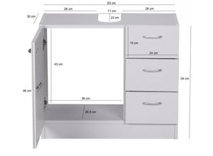 4250950207226 - WOHNLING Bad Waschbecken Unterschrank 54 x 63 x 30 cm 1 Tür 3 Schubladen weiß