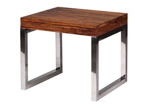 4250950208865 - Beistelltisch Massiv-Holz Sheesham Wohnzimmer-Tisch Metallgestell Couchtisch Landhaus-Stil dunkelbraun 45 cm Natur-Produkt Wohnzimmermöbel Unikat