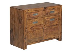 4250950208919 - Sideboard Massivholz Sheesham Kommode 90 cm 2 Schubladen 2 Türen Design Highboard Landhaus-Stil braun natur Echt-Holz Schubladenkommode Natur-Produkt