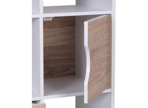 4250950220652 - Design Bücherregal massa Modern Holz Weiß mit Türen Sonoma Eiche Ablagefächer Standregal freistehend Größe wählbar - Finebuy