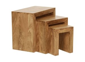 4250950229150 - Finebuy - 3er Set Satztisch Massiv-Holz Wohnzimmer-Tisch Landhaus-Stil Beistelltisch dunkel-braun Naturholz Couchtisch Natur-Produkt Wohnzimmermöbel