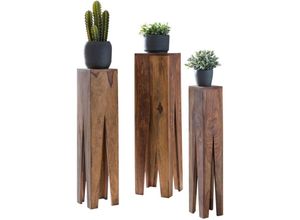 4250950229204 - Beistelltisch 3er Set Massivholz Satztisch Quadratisch Modern Säulentisch Pflanzentisch 3-teilig Blumenständer Blumentisch Wohnzimmer
