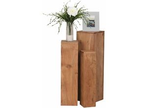 4250950229211 - Finebuy - Beistelltisch 3er Set Massivholz Satztisch Quadratisch Modern Säulentisch Pflanzentisch 3-teilig Blumenständer Blumentisch Wohnzimmer