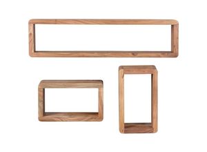 4250950229310 - Finebuy - Design Wandregal 3er Set Massiv Holzregale Landhausstil Rustikales Wandregal-Set Holz Hängeregal Viereckig Echtholz Wand-Regale Hängend