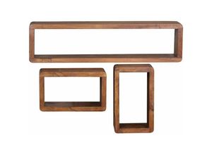 4250950229549 - Finebuy - Design Wandregal 3er Set Massiv Holzregale Landhausstil Rustikales Wandregal-Set Holz Hängeregal Viereckig Echtholz Wand-Regale Hängend